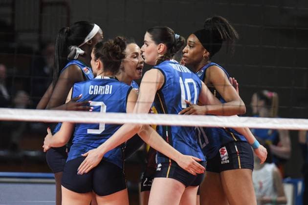 Italian national volleyball team celebrates scoring team s during BPER Test match, Italy-Germany volleyball national team, Nationalteam at PalaIgor Gorgonzola in Novara  Copyright: xAndreaxAmato IPAxSportx xipa-agency.netx xx IPA_57418571 IPA_Agency_IPA57418571