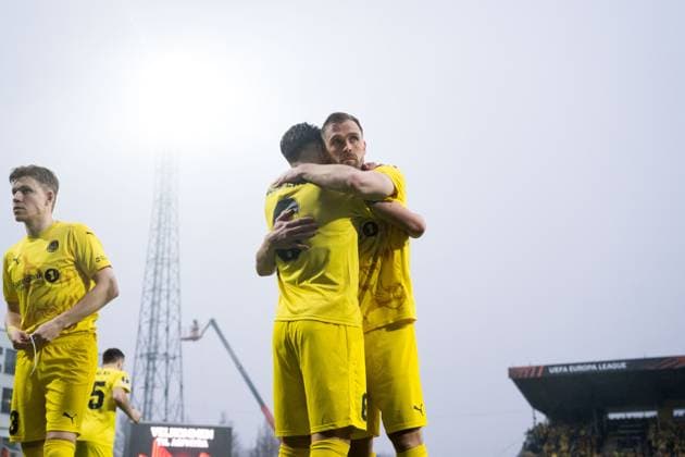 250508 Jostein Gundersen and Brede Moe of Bodo Glimt ahead of the UEFA Europa League semi final football match between Bodo Glimt and Tottenham on May 8, 2025 in Bodo Photo Vegard Grott BILDBYRAN kod VG VG0750 bbeng fotboll football soccer fotball uefa europa league europa league bodo glimt bodo glimt tottenham hotspur spurs  Copyright: VEGARDxGRoTT BB250508VG014