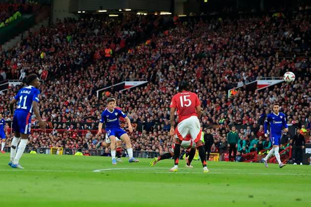 Manchester United, ManU v Athletic Bilbao Europa League 08 05 2025. Semi Final Mikel Jauregizar (23) of Athletic Bilbao scores to make it 0-1 during the Europa League semi-final match between Manchester United and Athletic Bilbao at Old Trafford, Manchester, England on 8 May 2025. Manchester Old Trafford Greater Manchester England Editorial use only , Copyright: xConorxMolloyx PSI-22048-0043