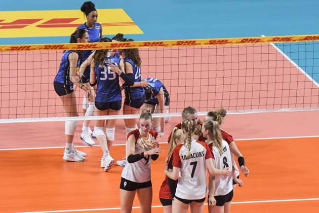 Italian national volleyball team celebrates scoring team s during BPER Test match, Italy-Germany volleyball national team, Nationalteam at PalaIgor Gorgonzola in Novara  Copyright: xAndreaxAmato IPAxSportx xipa-agency.netx xx IPA_57419555 IPA_Agency_IPA57419555