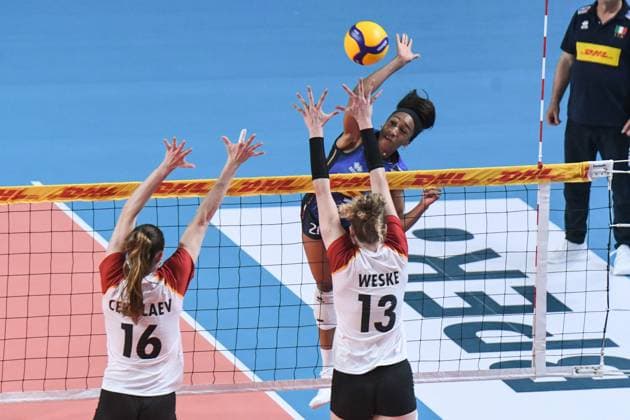 21 Loveth Omoruyi of Italian national team, Nationalteam in action during BPER Test match, Italy-Germany volleyball national team at PalaIgor Gorgonzola in Novara  Copyright: xAndreaxAmato IPAxSportx xipa-agency.netx xx IPA_57419593 IPA_Agency_IPA57419593