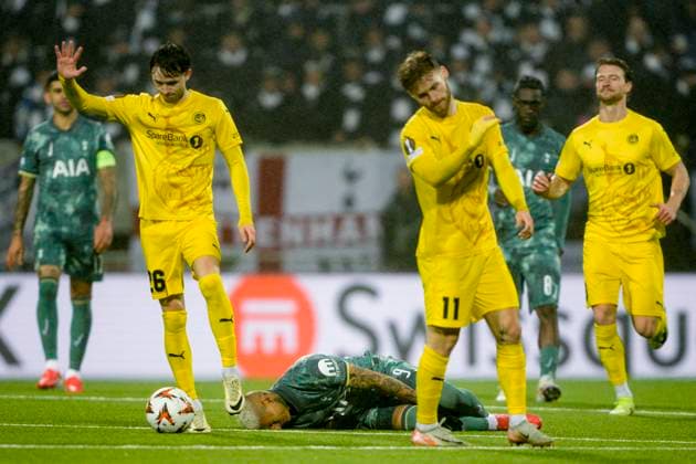 UEFA Europa leauge 2024 2025 Bodo Glimt Tottenham Bodo 20250508 Bodo Glimts Ole Didrik Blomberg and Hakon Evjen during the UEFA Europa League between Bodo Glimt and Tottenham at Aspmyra Stadium Photo Stian Lysberg Solum NTB Bodo Norge EDITORIAL USE ONLY RESTRICTED USE FOR BETTING COMPANIES  Copyright: xStianxLysbergxSolumx xNTBx