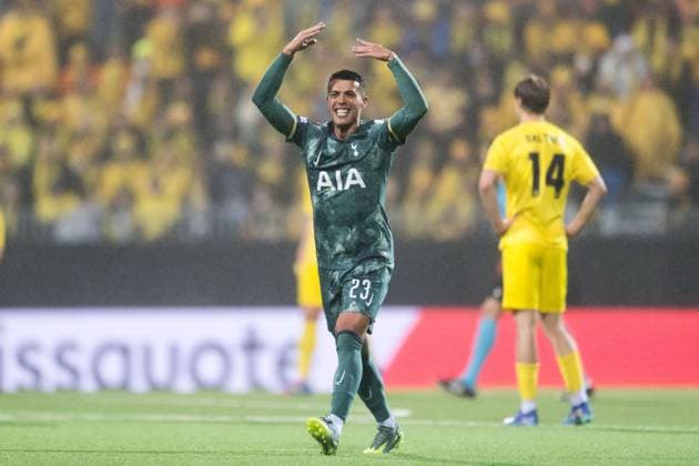 250508 Pedro Porro of Tottenham Hotspur celebrates after 0 2 during the UEFA Europa League semi final football match between Bodo Glimt and Tottenham on May 8, 2025 in Bodo Photo Vegard Grott BILDBYRAN kod VG VG0750 bbeng fotboll football soccer fotball uefa europa league europa league bodo glimt bodo glimt tottenham hotspur spurs jubel  Copyright: VEGARDxGRoTT BB250508VG040