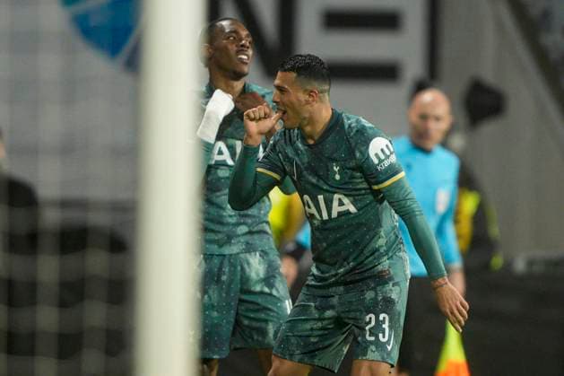 UEFA Europa leauge 2024 2025 Bodo Glimt Tottenham Bodo 20250508 Tottenhams Pedro Porro cheers for 2 0 during the UEFA Europa League between Bodo Glimt and Tottenham at Aspmyra Stadium Photo Stian Lysberg Solum NTB Bodo Norge EDITORIAL USE ONLY RESTRICTED USE FOR BETTING COMPANIES  Copyright: xStianxLysbergxSolumx xNTBx