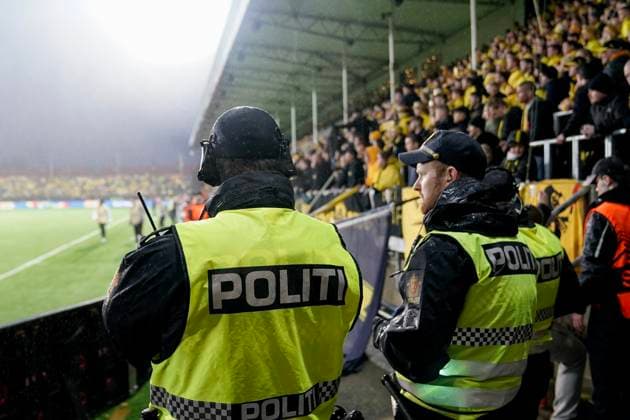 UEFA Europa leauge 2024 2025 Bodo Glimt Tottenham Bodo 20250508 Police are present at Aspmyra Stadium during the semi-final between Bodo Glimt and Tottenham Photo Stian Lysberg Solum NTB Bodo Norge EDITORIAL USE ONLY RESTRICTED USE FOR BETTING COMPANIES  Copyright: xStianxLysbergxSolumx xNTBx