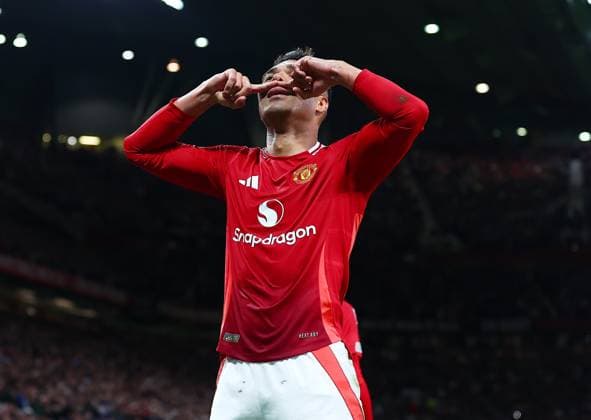 Casemiro of Manchester United, ManU celebrates scoring a goal to make it 2-1 Manchester United v Athletic Bilbao, UEFA Europa League, Semi Final, Second Leg, Football, Old Trafford, Manchester, UK - 08 May 2025 EDITORIAL USE ONLY No use with unauthorised audio, video, data, fixture lists, club league logos or live services. Online in-match use limited to 120 images, no video emulation. No use in betting, games or single club league player publications. Copyright: xMattxWest Shutterstockx 15288260ap