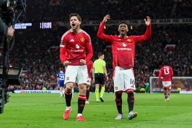 Manchester United, ManU FC v Athletic Club Bilbao Manchester United midfielder Mason Mount (7) scores a GOAL 1-1 and celebrates during the Manchester United FC v Athletic Club Bilbao UEFA Europa League Semi-Final 2nd leg match at Old Trafford, Manchester, England, United Kingdom on 8 May 2025 Credit: Phil Duncan Every Second Media Editorial use only. All images are copyright Every Second Media Limited. No images may be reproduced without prior permission. Copyright: xIMAGO EveryxSecondxMediax ESM-1472-0047 PhilxDuncanx xEveryxSecondxMediax