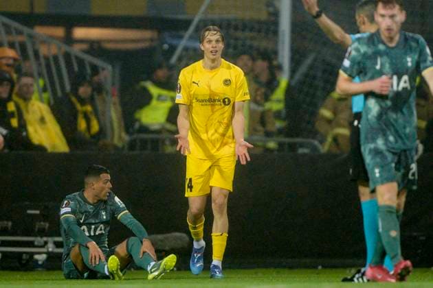 UEFA Europa leauge 2024 2025 Bodo Glimt Tottenham Bodo 20250508 Bodo Glimts Ulrik Saltnes during the UEFA Europa League between Bodo Glimt and Tottenham at Aspmyra Stadium Photo Stian Lysberg Solum NTB Bodo Norge EDITORIAL USE ONLY RESTRICTED USE FOR BETTING COMPANIES  Copyright: xStianxLysbergxSolumx xNTBx