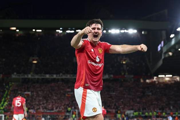 Manchester United, ManU FC v Athletic Club Bilbao Manchester United defender Harry Maguire (5) celebrates goal scored by Manchester United midfielder Mason Mount (7) 1-1 during the Manchester United FC v Athletic Club Bilbao UEFA Europa League Semi-Final 2nd leg match at Old Trafford, Manchester, England, United Kingdom on 8 May 2025 Credit: Phil Duncan Every Second Media Editorial use only. All images are copyright Every Second Media Limited. No images may be reproduced without prior permission. Copyright: xIMAGO EveryxSecondxMediax ESM-1472-0052 PhilxDuncanx xEveryxSecondxMediax
