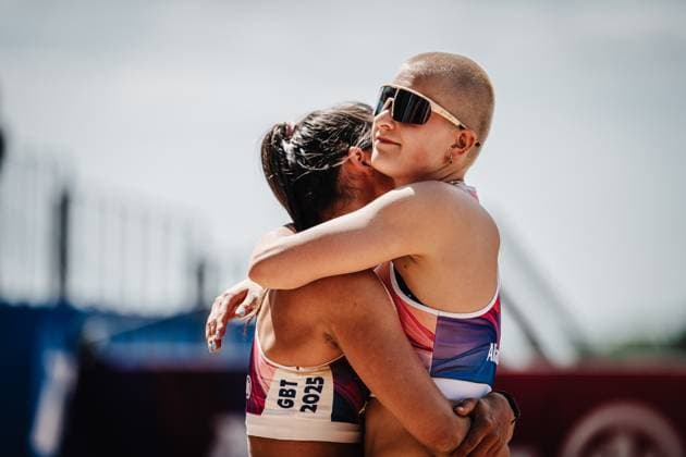 Beach volleyball women Allianz German Beach Tour 2025 Tourstop Düsseldorf 08 05 2025 f l Sophia Neuß and Mareet Maidhof Düsseldorf Robert Lehr Ufer Nordrhein Westfalen Germany