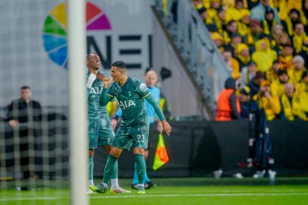 Football, semi-final European League Bodo Glimt Tottenham Hotspur Bodo 20250508 Tottenhams Pedro Porro puts his thumb in his mouth after 2 0 during the UEFA Europa League between Bodo Glimt and Tottenham at Aspmyra Stadium Photo Stian Lysberg Solum NTB Bodo Norge EDITORIAL USE ONLY RESTRICTED USE FOR BETTING COMPANIES  Copyright: xx