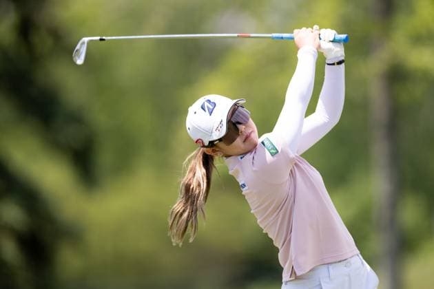 May 8, 2025, Jersey City, New Jersey, New Jersey, United States of America: YURI YOSHIDA of Japan plays a shot during the first round of the Mizuho Americas Open 2025 at Liberty National Golf Club on May 08, 2025 in Jersey City, New Jersey. Jersey City, New Jersey United States of America - ZUMAb273 20250508_zsp_b273_025 Copyright: xJordanxBankx