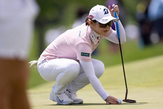 May 8, 2025, Jersey City, New Jersey, New Jersey, United States of America: YURI YOSHIDA of Japan lines up a putt during the first round of the Mizuho Americas Open 2025 at Liberty National Golf Club on May 08, 2025 in Jersey City, New Jersey. Jersey City, New Jersey United States of America - ZUMAb273 20250508_zsp_b273_008 Copyright: xJordanxBankx