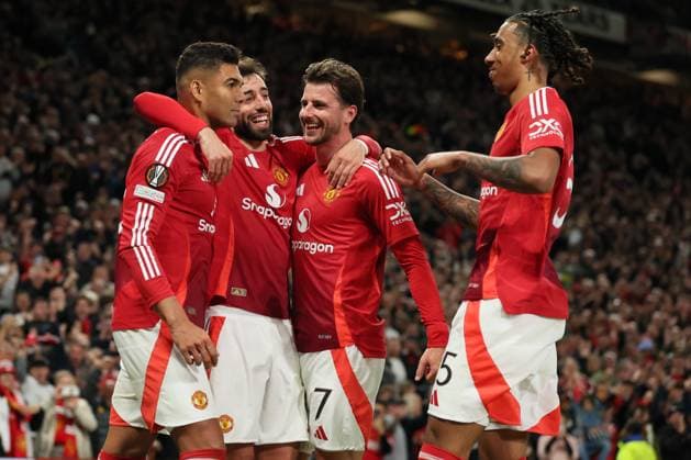 Football - 2024 2025 UEFA Europa League - Semi-Finals - Second Leg - Manchester United, ManU vs Athletic Club, Bilbao - Old Trafford - Thursday 8th May 2025 Casemiro of Manchester United scores to make it 2-1 and celebrates 