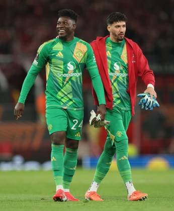 Football - 2024 2025 UEFA Europa League - Semi-Finals - Second Leg - Manchester United, ManU vs Athletic Club, Bilbao - Old Trafford - Thursday 8th May 2025 Andre Onana of Manchester United celebrates at the end of the match 