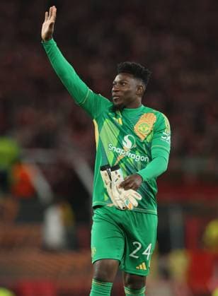 Football - 2024 2025 UEFA Europa League - Semi-Finals - Second Leg - Manchester United, ManU vs Athletic Club, Bilbao - Old Trafford - Thursday 8th May 2025 Andre Onana of Manchester United celebrates at the end of the match 