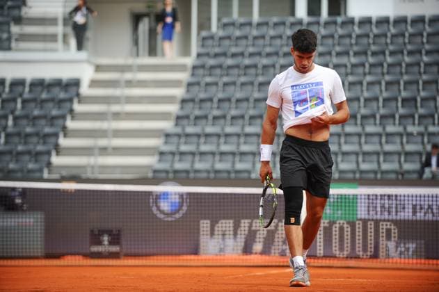 Foto IPP Cavaliere Emiliano. Roma 09 05 2025. Tennis Internazionali d Italia 2025. Nella foto: Carlo Alcaraz in allenamento al centrale. Italy Photo Press - World Copyright italy ITALY  Copyright: xR4924_italyphotopressx