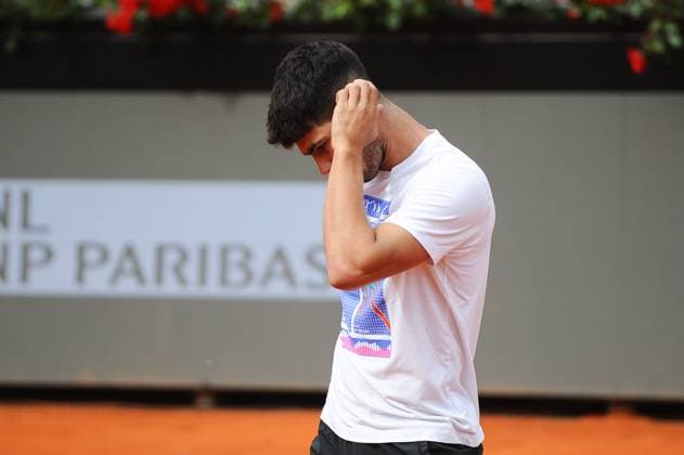 Foto IPP Cavaliere Emiliano. Roma 09 05 2025. Tennis Internazionali d Italia 2025. Nella foto: Carlo Alcaraz in allenamento al centrale. Italy Photo Press - World Copyright italy ITALY  Copyright: xR4924_italyphotopressx