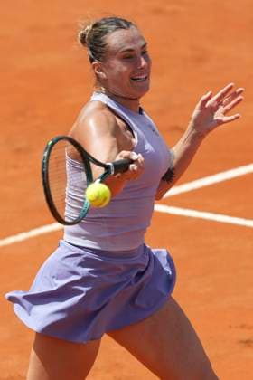 Aryna Sabalenka of Belarus during the match against Anastasia Popatova of Russia at the Internazionali BNL d Italia 2025 tennis tournament at Foro Italico in Rome, Italy on May 9, 2025. Aryna Sabalenka won 6-2, 6-2 AntoniettaxBaldassarre