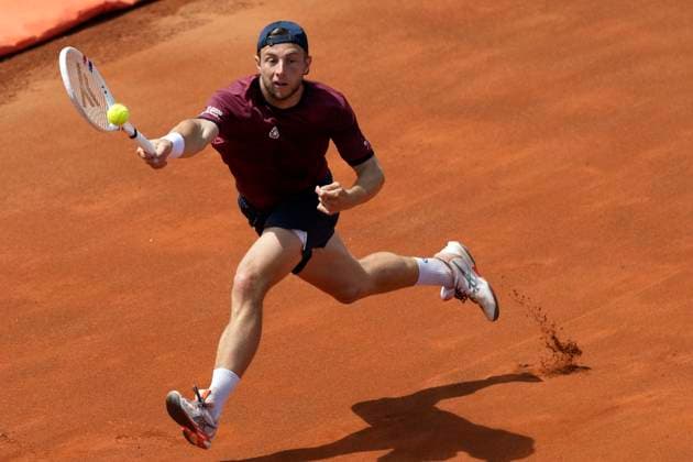 Tallon Griekspoor of The Netherlands during the match against Arthur Fils of France at the Internazionali BNL d Italia 2025 tennis tournament at Foro Italico in Rome, Italy on May 9, 2025. Arthur Fils won 6-2, 6-2. AntoniettaxBaldassarre