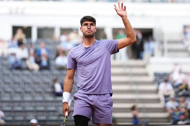 Sport Bilder des Tages Carlos Alcaraz of Spain during the match against Dusan Lajovic of Serbia at the Internazionali BNL d Italia 2025 tennis tournament at Foro Italico in Rome, Italy on May 9, 2025. AntoniettaxBaldassarre