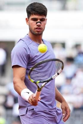 Carlos Alcaraz of Spain during the match against Dusan Lajovic of Serbia at the Internazionali BNL d Italia 2025 tennis tournament at Foro Italico in Rome, Italy on May 9, 2025. AntoniettaxBaldassarre