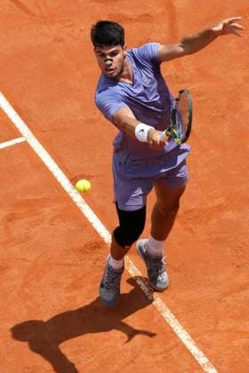 Carlos Alcaraz of Spain during the match against Dusan Lajovic of Serbia at the Internazionali BNL d Italia 2025 tennis tournament at Foro Italico in Rome, Italy on May 9, 2025. Carlos Alcaraz won 6-3, 6-3. AntoniettaxBaldassarre