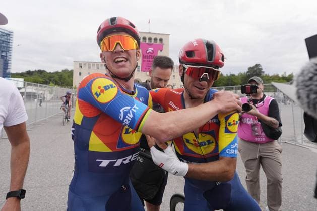 Pedersen Mads of Lidl-Trek winner of the stage during the stage 1 of the Giro d™Italia from Durazzo (Durres) to Tirana (Tirane), Albania- Friday, May 9, 2025. - cycling.  Copyright: xFabioxFerrari LaPressex