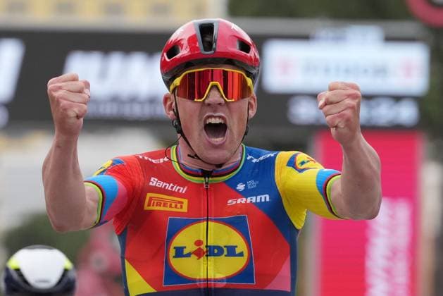 Pedersen Mads of Lidl-Trek winner of the stage during the stage 1 of the Giro d™Italia from Durazzo (Durres) to Tirana (Tirane), Albania- Friday, May 9, 2025. - cycling.  Copyright: xGianxMattiaxD Alberto LaPresse Lx