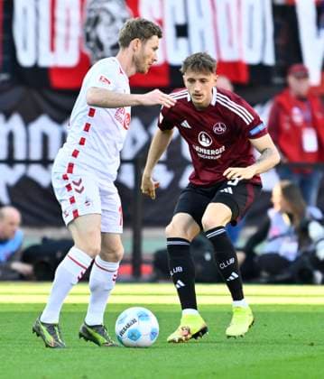 09 05 2025 Soccer Season 2024 2025 2 Soccer Bundesliga 33 Matchday 1 FC Nürnberg FCN Club 1 FC Köln Sportfoto Zink xwoxzix DFL regulations prohibit any use of photographs as image sequences and or quasi video only for editorial use Florian Kainz 11, FC Köln Tim Drexler 5, 1 FC Nürnberg FCN