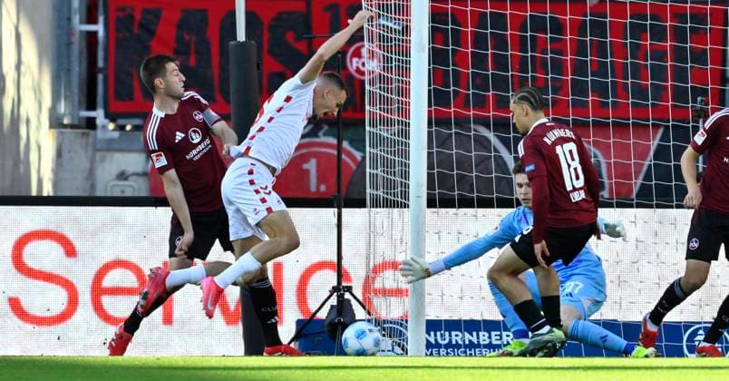 09 05 2025 Soccer Season 2024 2025 2 Soccer Bundesliga 33 Matchday 1 FC Nürnberg FCN Club 1 FC Köln Sportfoto Zink xwoxzix DFL regulations prohibit any use of photographs as image sequences and or quasi video only for editorial use Tim Drexler 5, 1 FC Nürnberg FCN Tim Lemperle 19, FC Köln Rafael Lubach 18, 1 FC Nürnberg FCN Michal Kukucka 37, 1 FC Nürnberg FCN