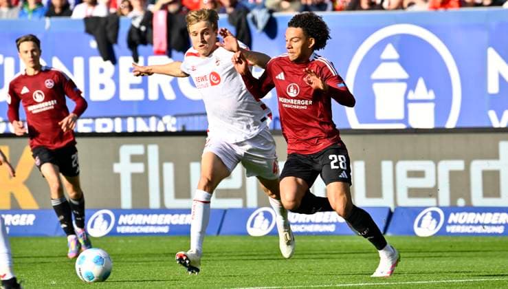 09 05 2025 Soccer Season 2024 2025 2 Soccer Bundesliga 33 Matchday 1 FC Nürnberg FCN Club 1 FC Köln Sportfoto Zink xwoxzix DFL regulations prohibit any use of photographs as image sequences and or quasi video only for editorial use Timo Hübers Huebers 4, FC Köln Janis Antiste 28, 1 FC Nürnberg FCN