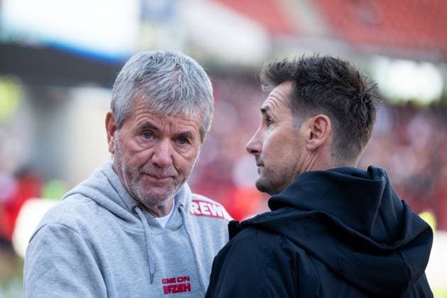 Friedhelm Funkel FC Koeln, Trainer , Miroslav Klose FC Nuernberg, Trainer , GER, 1 FC Nuernberg FCN vs 1 FC Koeln KOE , Fußball 2 Bundesliga, 33 Spieltag, Saison 2024 2025, 09 05 2025 DFB DFL regulations prohibit any use of photographs as image sequences and or quasi video GER, 1 FC Nuernberg FCN vs 1 FC Koeln KOE , Fußball 2 Bundesliga, 33 Spieltag, Saison 2024 2025, 09 05 2025 Nuernberg Copyright: xEibner-Pressefoto Memmlerx EP_MMR