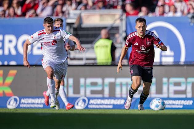 09 05 2025, Soccer, 2 Bundesliga, 33 Matchday Season 2024 2025, 1 FC Nürnberg 1 FC Köln, Rafael Lubach 1 FC Nürnberg , Eric Martel 1 FC Köln xRHR PHOTO TKx Copyright: RHR-FOTOx RHR-FOTO TK