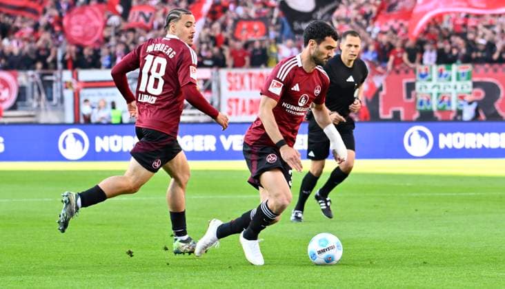 09 05 2025 Soccer Season 2024 2025 2 Soccer Bundesliga 33 Matchday 1 FC Nürnberg FCN Club 1 FC Köln Sportfoto Zink xwoxzix DFL regulations prohibit any use of photographs as image sequences and or quasi video only for editorial use Rafael Lubach 18, 1 FC Nürnberg FCN Mahir Emreli 30, 1 FC Nürnberg FCN