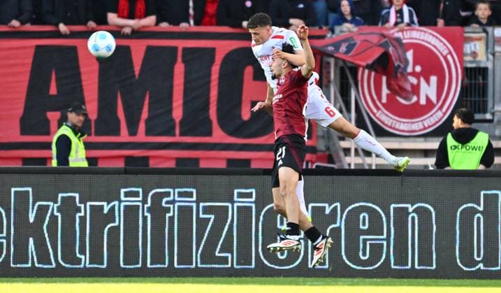 09 05 2025 Soccer Season 2024 2025 2 Soccer Bundesliga 33 Matchday 1 FC Nürnberg FCN Club 1 FC Köln Sportfoto Zink xwoxzix DFL regulations prohibit any use of photographs as image sequences and or quasi video only for editorial use Eric Martel 6, FC Köln Berkay Yilmaz 21, 1 FC Nürnberg FCN