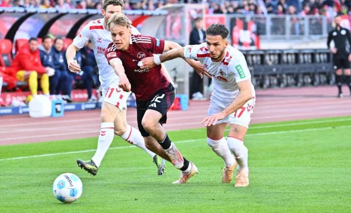 09 05 2025 Soccer Season 2024 2025 2 Soccer Bundesliga 33 Matchday 1 FC Nürnberg FCN Club 1 FC Köln Sportfoto Zink xwoxzix DFL regulations prohibit any use of photographs as image sequences and or quasi video only for editorial use Tim Janisch 32, 1 FC Nürnberg FCN Leart Paqarada 17, FC Köln