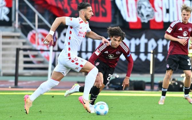 09 05 2025 Soccer Season 2024 2025 2 Soccer Bundesliga 33 Matchday 1 FC Nürnberg FCN Club 1 FC Köln Sportfoto Zink xwoxzix DFL regulations prohibit any use of photographs as image sequences and or quasi video only for editorial use Leart Paqarada 17, FC Köln Janis Antiste 28, 1 FC Nürnberg FCN