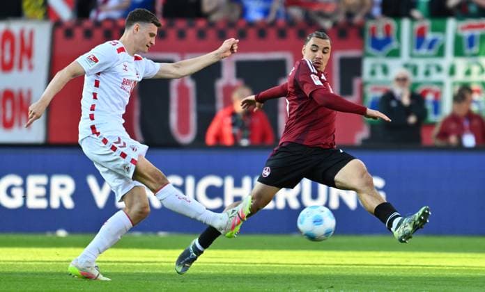 09 05 2025 Soccer Season 2024 2025 2 Soccer Bundesliga 33 Matchday 1 FC Nürnberg FCN Club 1 FC Köln Sportfoto Zink xwoxzix DFL regulations prohibit any use of photographs as image sequences and or quasi video only for editorial use Eric Martel 6, FC Köln Rafael Lubach 18, 1 FC Nürnberg FCN