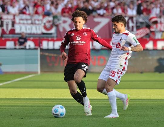 09 05 2025 Soccer Season 2024 2025 2 Soccer Bundesliga 33 Matchday 1 FC Nürnberg FCN Club 1 FC Köln Sportfoto Zink DaMa xdaxmax DFL regulations prohibit any use of photographs as image sequences and or quasi video only for editorial use Janis Antiste 28, 1 FC Nürnberg FCN Jusuf Gazibegovic 25, FC Köln