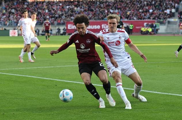 09 05 2025 Soccer Season 2024 2025 2 Soccer Bundesliga 33 Matchday 1 FC Nürnberg FCN Club 1 FC Köln Sportfoto Zink DaMa xdaxmax DFL regulations prohibit any use of photographs as image sequences and or quasi video only for editorial use Janis Antiste 28, 1 FC Nürnberg FCN Timo Hübers Huebers 4, FC Köln
