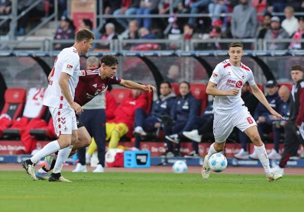 09 05 2025 Soccer Season 2024 2025 2 Soccer Bundesliga 33 Matchday 1 FC Nürnberg FCN Club 1 FC Köln Sportfoto Zink DaMa xdaxmax DFL regulations prohibit any use of photographs as image sequences and or quasi video only for editorial use Dominique Heintz 3, FC Köln Tino Kusanovic 42, 1 FC Nürnberg FCN Eric Martel 6, FC Köln