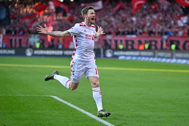 Nuernberg, Max Morlock Stadion, 09 05 25, GER, Herren, 2 Bundesliga, Saison 2024 2025, 1 FC Nuernberg 1 FC Koeln Bild Florian KAINZ Koeln jt 1 1 DFL regulations prohibit any use of photographs as image sequences and or quasi video Bayern Germany