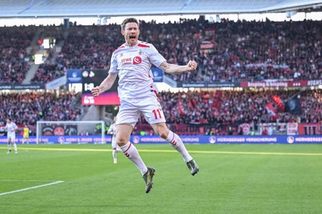 09 05 2025, Soccer, 2 Bundesliga, 33 Matchday Season 2024 2025, 1 FC Nürnberg 1 FC Köln, Florian Kainz 1 FC Köln is happy about the goal for 1 1, xRHR PHOTO TKx Copyright: RHR-FOTOx RHR-FOTO TK