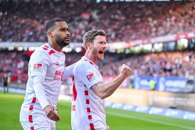 09 05 2025, Soccer, 2 Bundesliga, 33 Matchday Season 2024 2025, 1 FC Nürnberg 1 FC Köln, Florian Kainz 1 FC Köln is happy about the goal for 1 1, xRHR PHOTO TKx Copyright: RHR-FOTOx RHR-FOTO TK