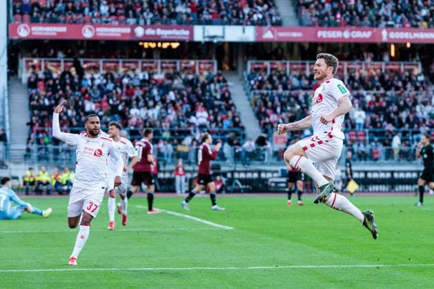 2 Soccer Bundesliga 1 FC Nuremberg 1 FC Cologne 09 05 2025 Cheers for the 1 1 by Florian Kainz 1 FC Cologne, 11 2 Soccer Bundesliga, 1 FC Nuremberg 1 FC Cologne, Nuremberg, Max Morlock Stadium on 09 05 2025 DFL REGULATIONS PROHIBIT ANY USE OF PHOTOGRAPHS AS IMAGE SEQUENCES AND OR QUASI VIDEO Copyright: xBEAUTIFULxSPORTS Wunderlx