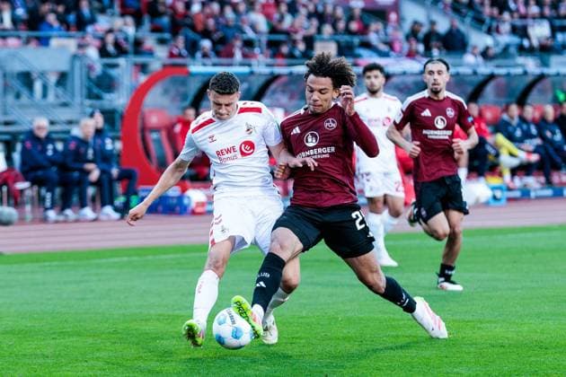 2 Soccer Bundesliga 1 FC Nuremberg 1 FC Cologne 09 05 2025 duel Eric Martel 1 FC Cologne, 6 , Janis Antiste 1 FC Nuremberg, 28 2 Soccer Bundesliga, 1 FC Nuremberg 1 FC Cologne, Nuremberg, Max Morlock Stadium on 09 05 2025 DFL REGULATIONS PROHIBIT ANY USE OF PHOTOGRAPHS AS IMAGE SEQUENCES AND OR QUASI VIDEO Copyright: xBEAUTIFULxSPORTS Wunderlx
