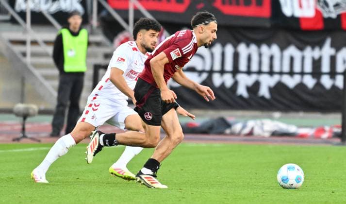 09 05 2025 Soccer Season 2024 2025 2 Soccer Bundesliga 33 Matchday 1 FC Nürnberg FCN Club 1 FC Köln Sportfoto Zink xwoxzix DFL regulations prohibit any use of photographs as image sequences and or quasi video only for editorial use Jusuf Gazibegovic 25, FC Köln Berkay Yilmaz 21, 1 FC Nürnberg FCN