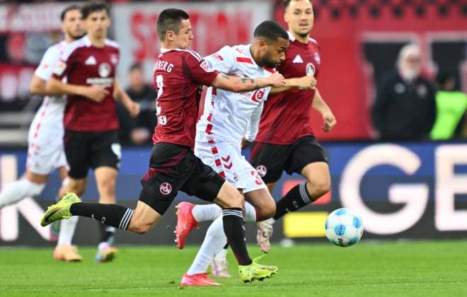 09 05 2025 Soccer Season 2024 2025 2 Soccer Bundesliga 33 Matchday 1 FC Nürnberg FCN Club 1 FC Köln Sportfoto Zink xwoxzix DFL regulations prohibit any use of photographs as image sequences and or quasi video only for editorial use Oliver Villadsen 2, 1 FC Nürnberg FCN Linton Maina 37, FC Köln