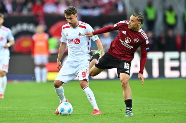 09 05 2025 Soccer Season 2024 2025 2 Soccer Bundesliga 33 Matchday 1 FC Nürnberg FCN Club 1 FC Köln Sportfoto Zink xwoxzix DFL regulations prohibit any use of photographs as image sequences and or quasi video only for editorial use Luca Waldschmidt 9, FC Köln Rafael Lubach 18, 1 FC Nürnberg FCN